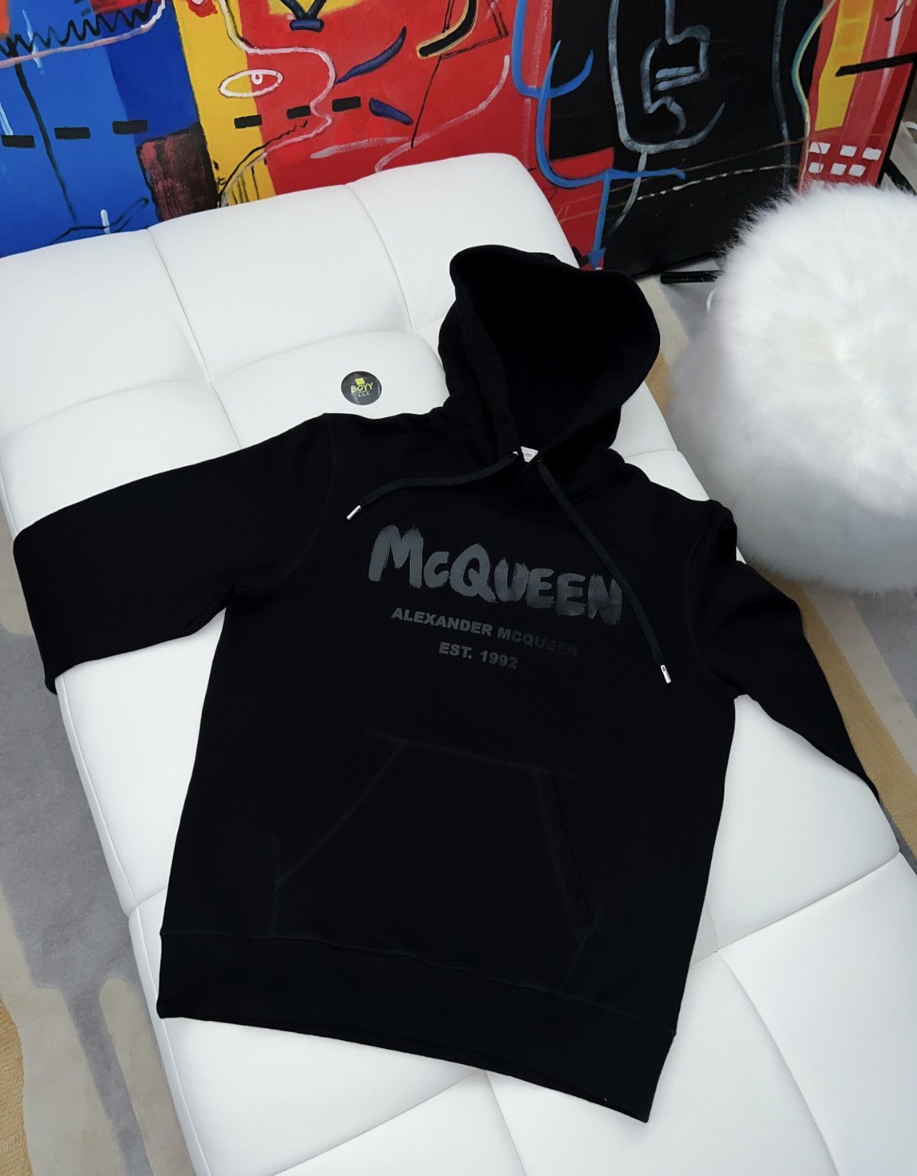 image of Alexander Mcqueen Graffiti Logo Hoodie in Black, Men's (Size XL)