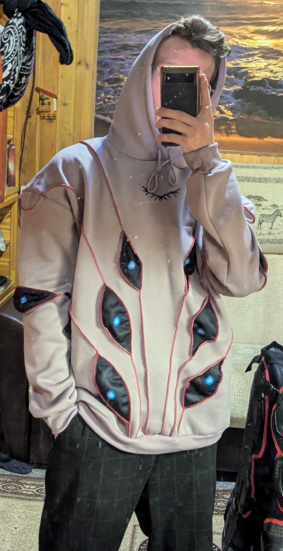 Japanese Brand × Vintage Gothic Punk Eye Pattern Patchwork Hoodies Size US S / EU 44-46 / 1 - 6 Thumbnail