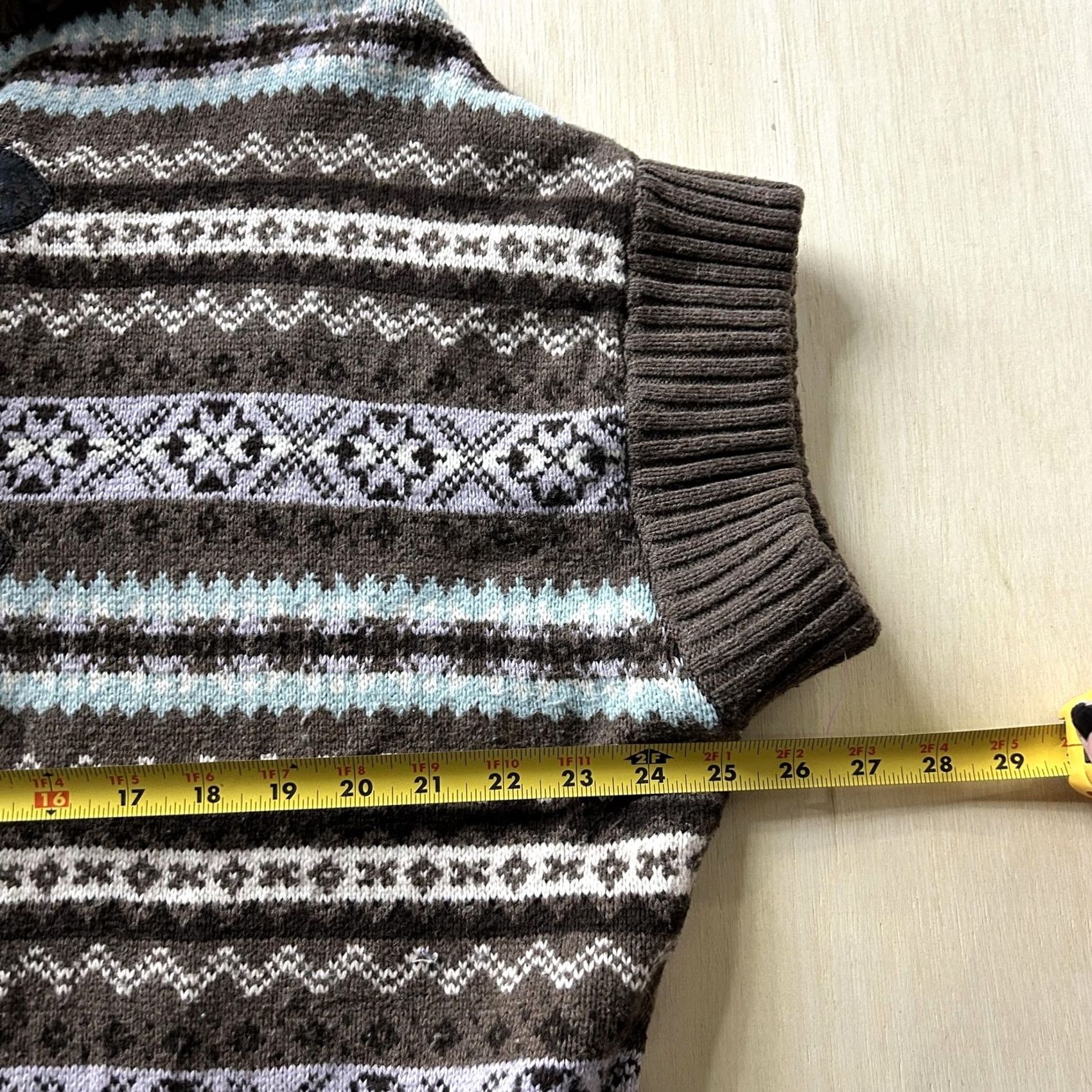 Vintage SPRING+MERCER Cardigan Sweater Womens L Brown Fair Isle Knit Short Sleeve Toggle Front Size L / US 10 / IT 46 - 4 Thumbnail