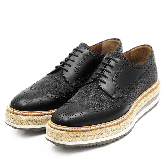 Prada Prada Prada 2EG015 Calfskin Cotton Jute Derby Shoes Leather Shoes 2EG015 DUTY FREE for USA Size ONE SIZE - 1 Thumbnail