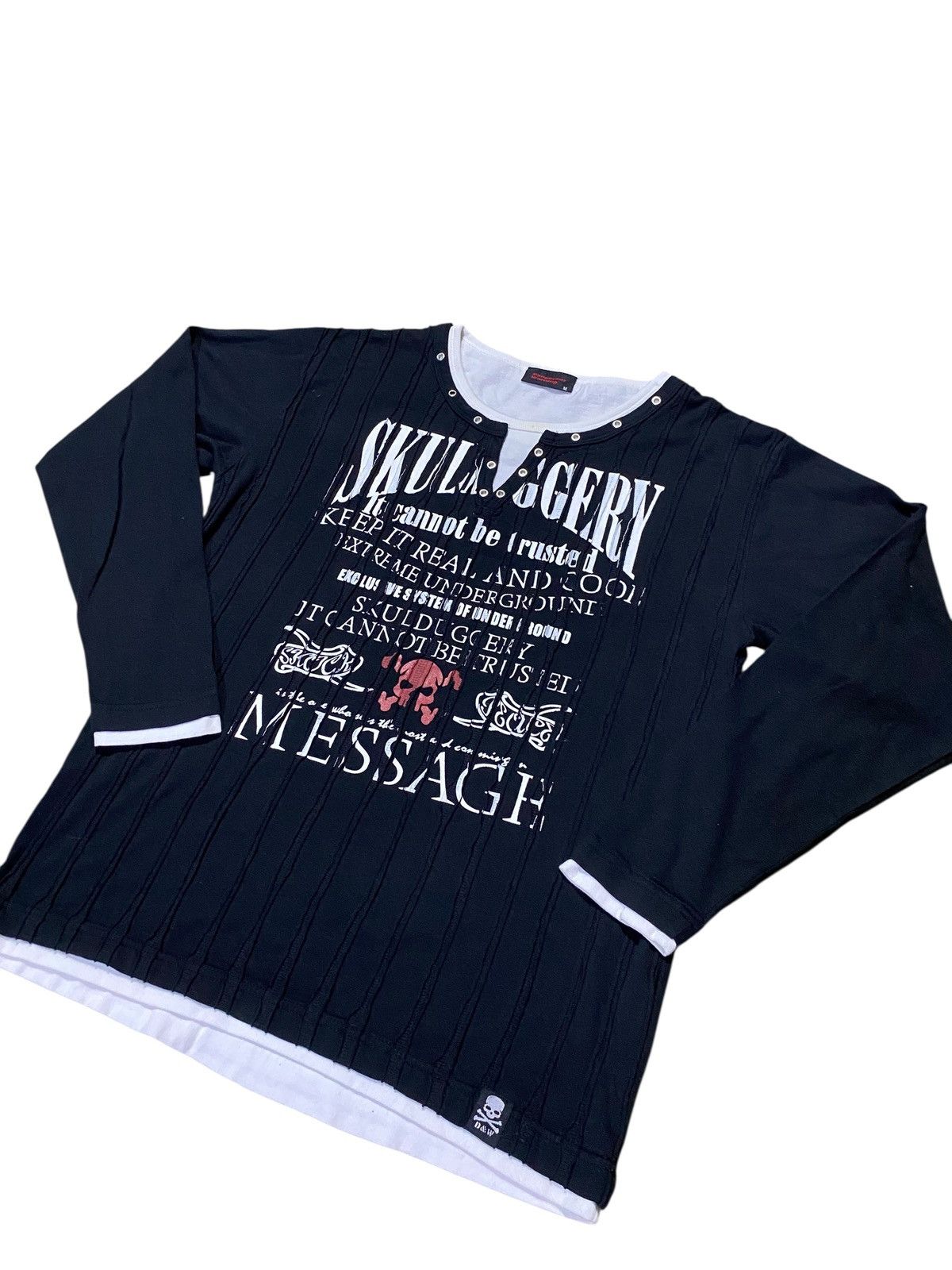 Dangerous warning skull cross double layer tshirt longsleeve