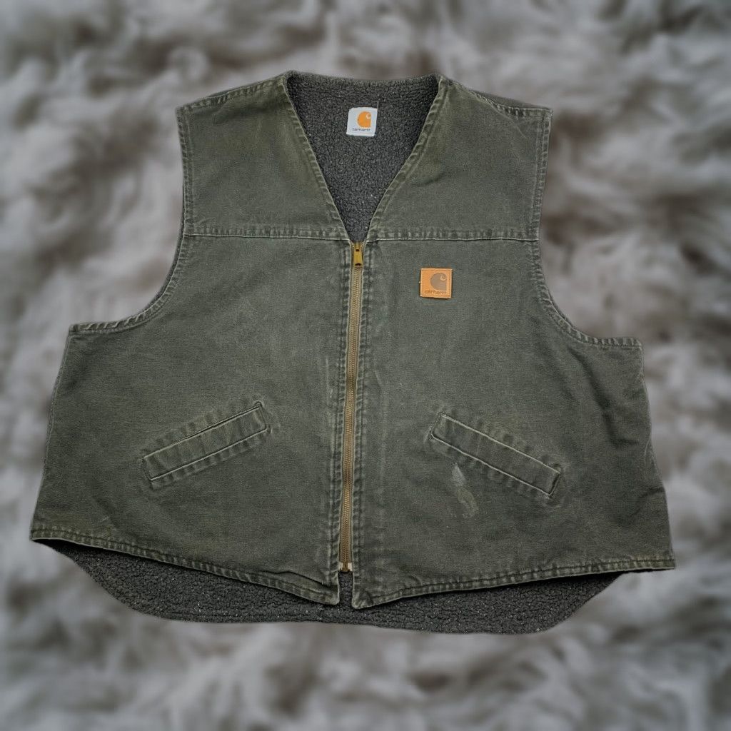 Carhartt Carhartt Men's Canvas Vest Full Zip Sherpa Lined Military Green 2XL Size US XXL / EU 58 / 5 - 1 Thumbnail