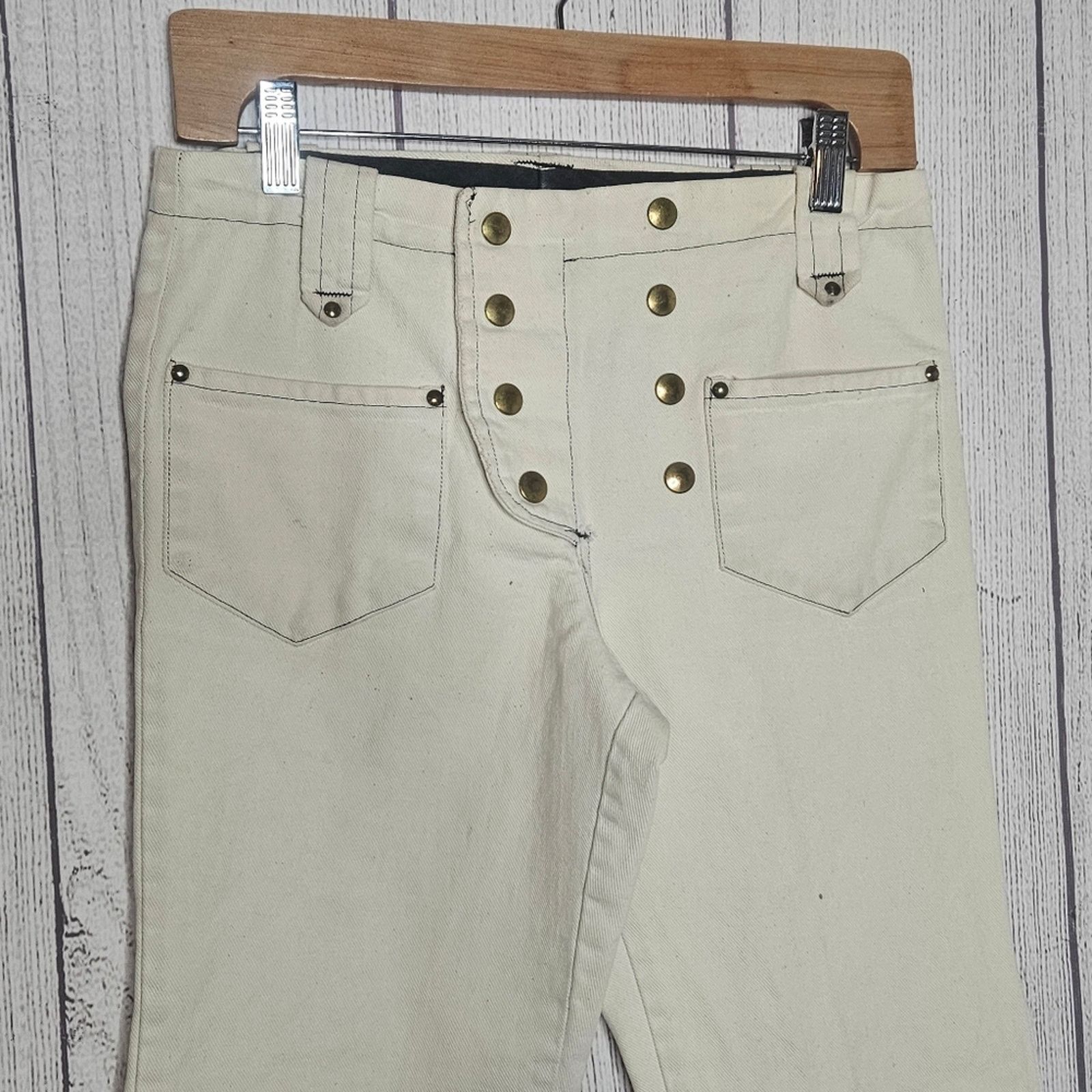 Vintage VTG 60s 70s Unbranded Snap Front White Flared Sailor Pants Size 28" / US 6 / IT 42 - 2 Thumbnail
