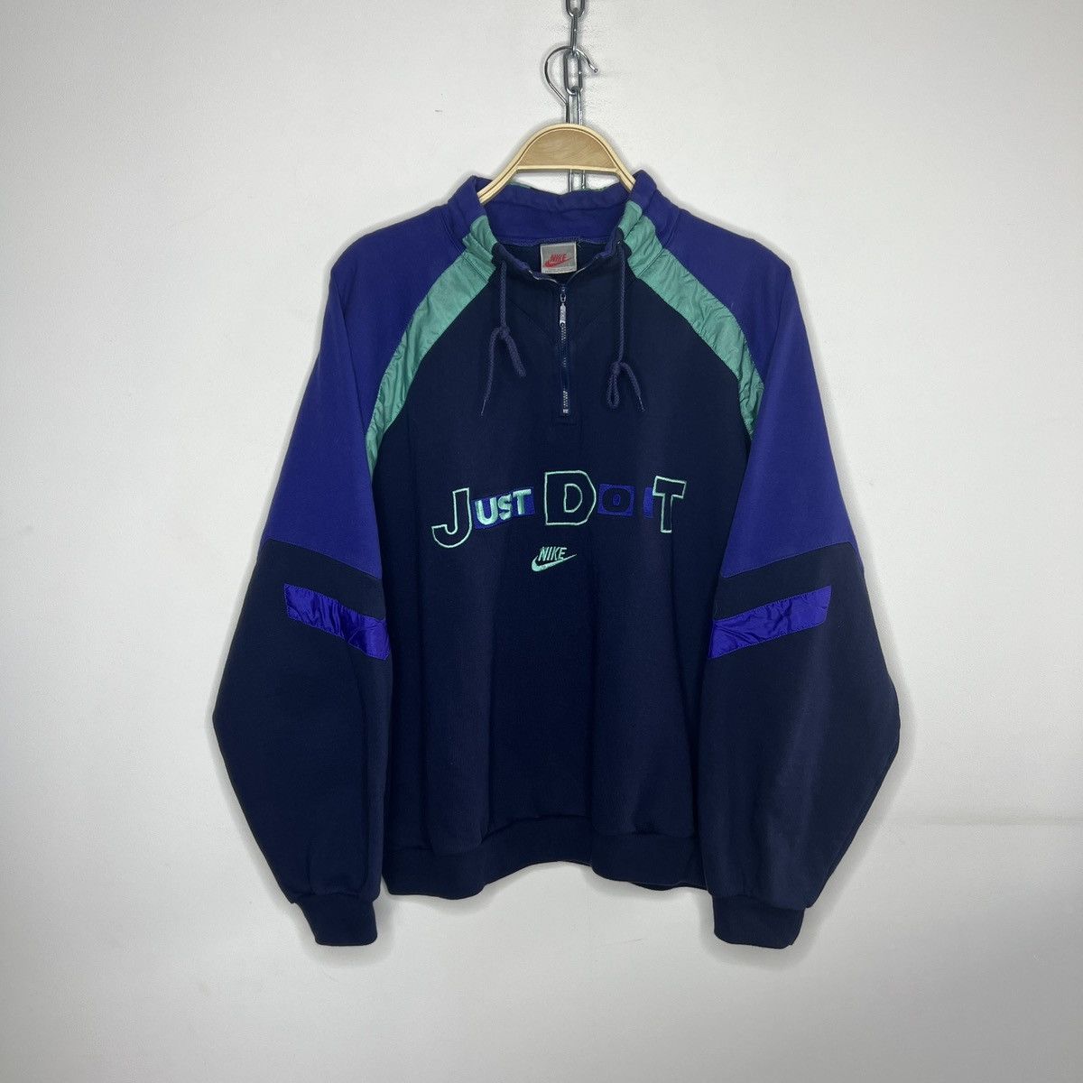 Nike Vintage 80s Sweatshirt Nike Half Zip Just Do It Spellout Size US L / EU 52-54 / 3 - 1 Thumbnail