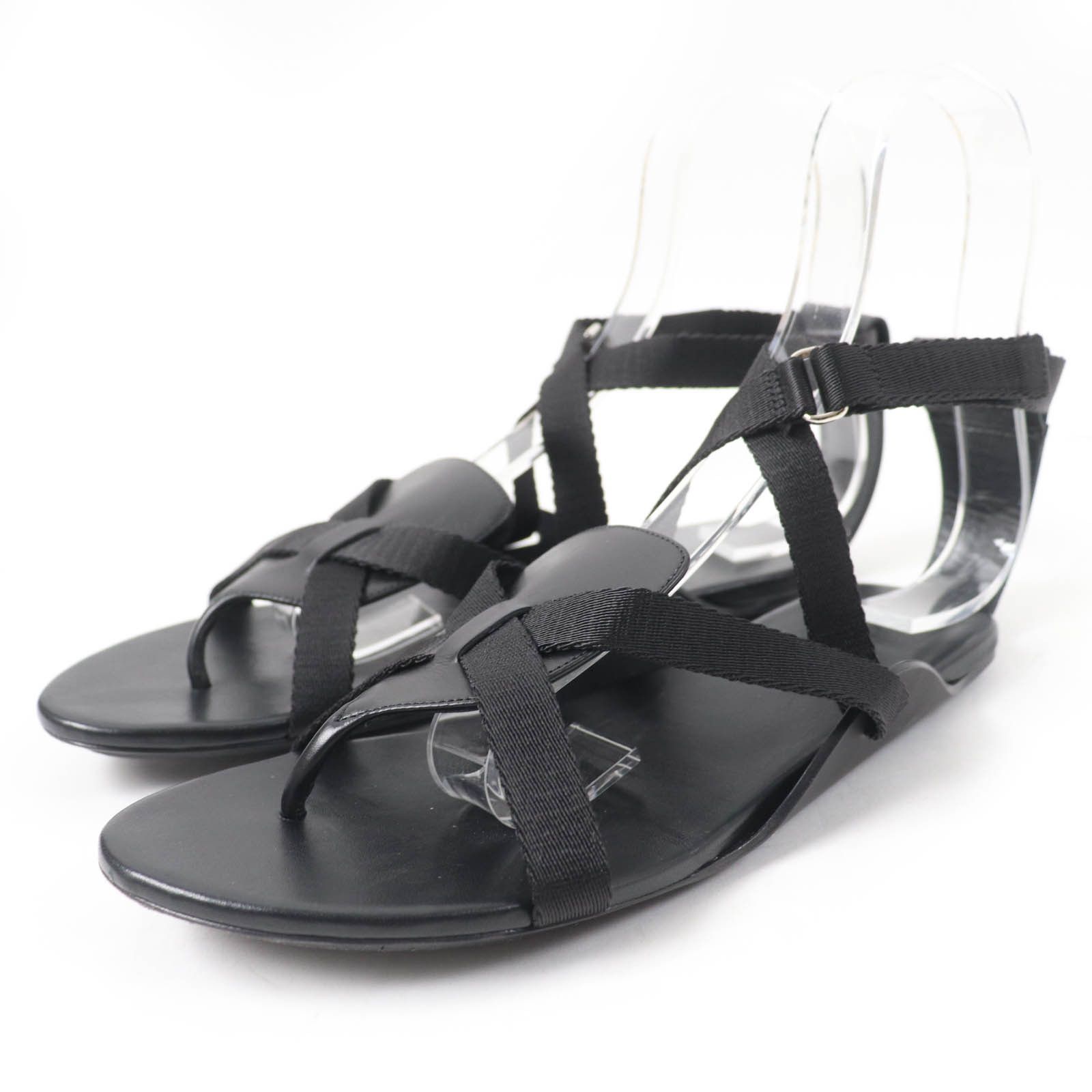 Hermes Hermes Aura Leather Sandals Leather Shoes in Black, Women's