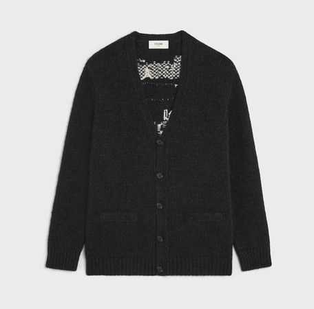 Celine o1w1db10125 2AE8E528W Alpaca Wool Cardigan in Black & White Size US L / EU 52-54 / 3 - 1 Thumbnail