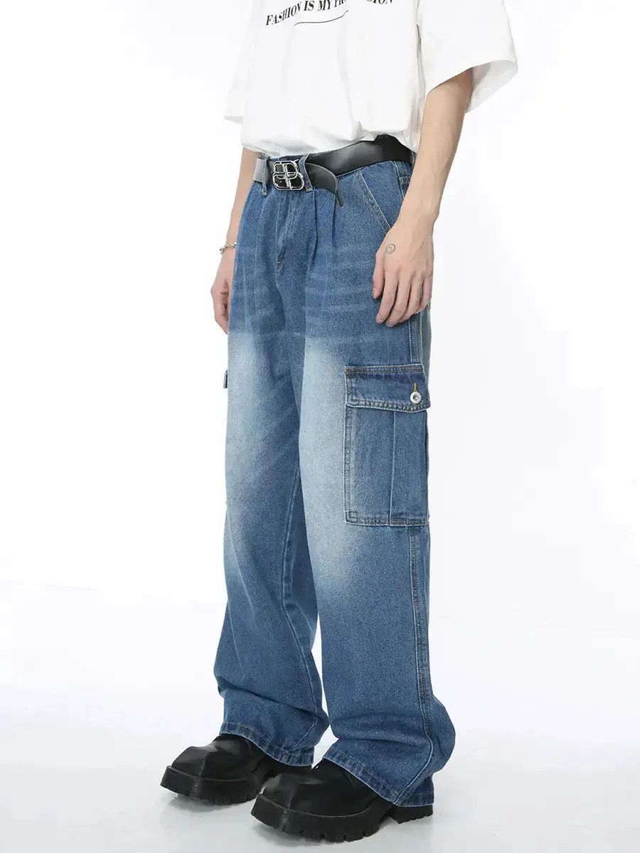 Japanese Brand Retro loose washed pocket jeans Size US 32 / EU 48 - 6 Thumbnail