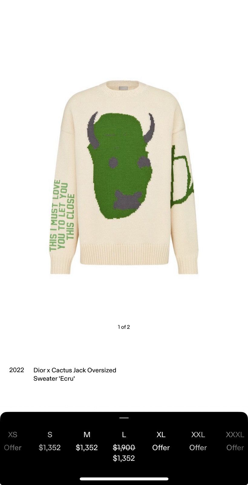 Dior × Travis Scott Dior x Cactus Jack oversized sweater “Ecru” Size US M / EU 48-50 / 2 - 9 Thumbnail