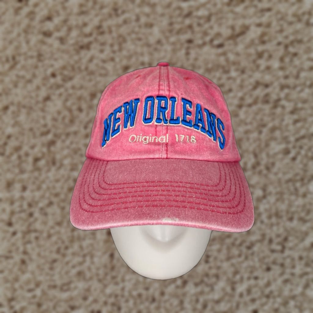 Vintage New Orleans Original 1718 Hat Cap Strap Back Adult One Size Pink 100% Cotton Size ONE SIZE - 1 Thumbnail