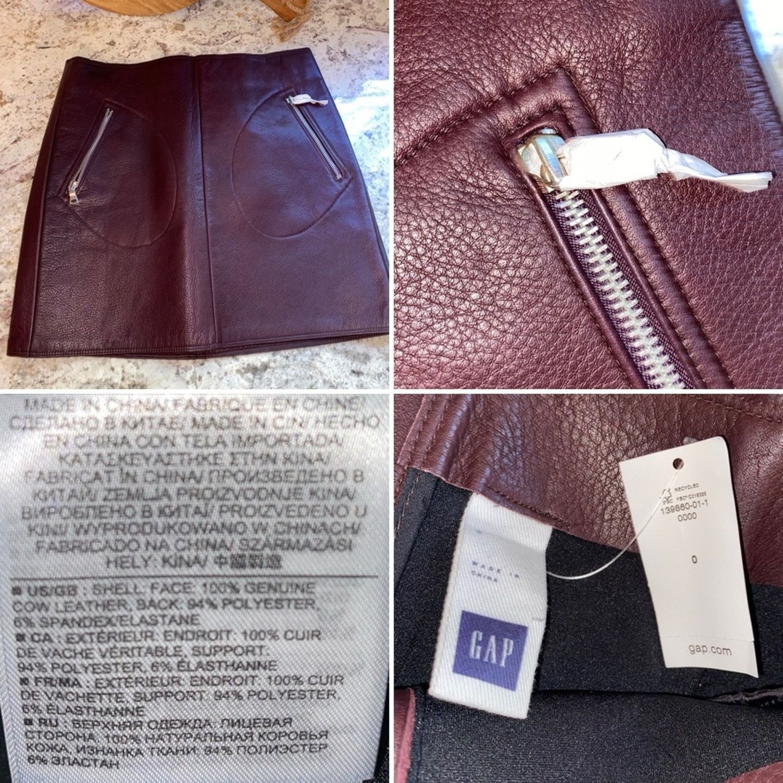 Gap New $200 GAP Oxblood Leather Zip Pocket Mini sz 0 NWT Size 25" / US 0 / IT 36 - 1 Thumbnail
