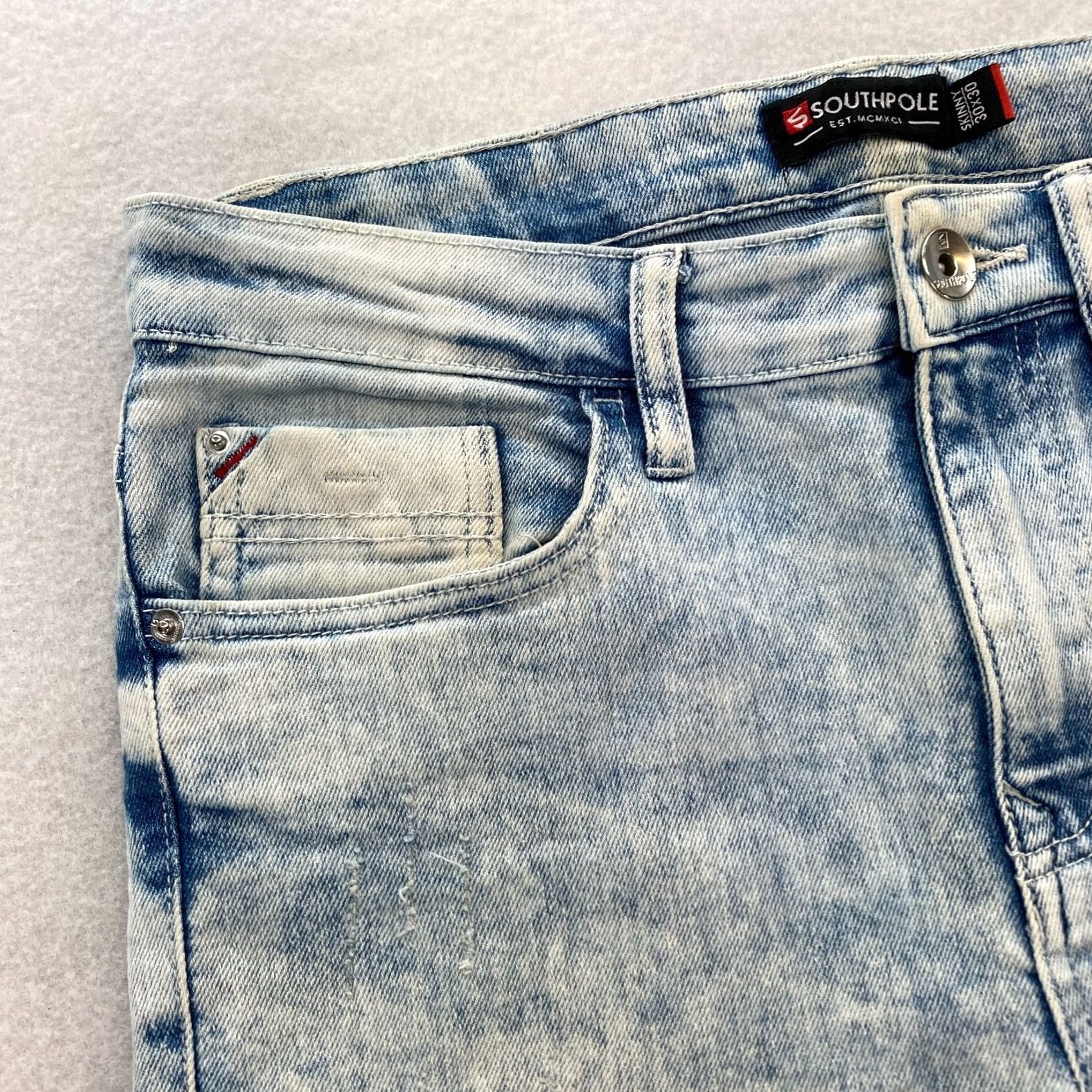 Southpole Southpole Skinny Moto Jeans Mens 30x30 Blue Acid Wash Stretch Denim Hip Hop Stretc? Size US 30 / EU 46 - 4 Thumbnail