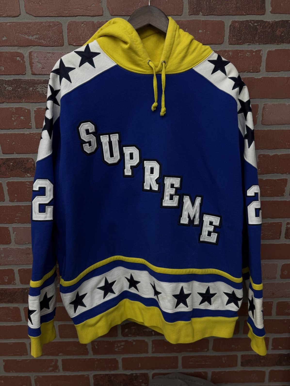 Supreme Supreme Hockey Hoodie Blue Yellow Size XL 🧼 Size US XL / EU 56 / 4 - 1 Thumbnail