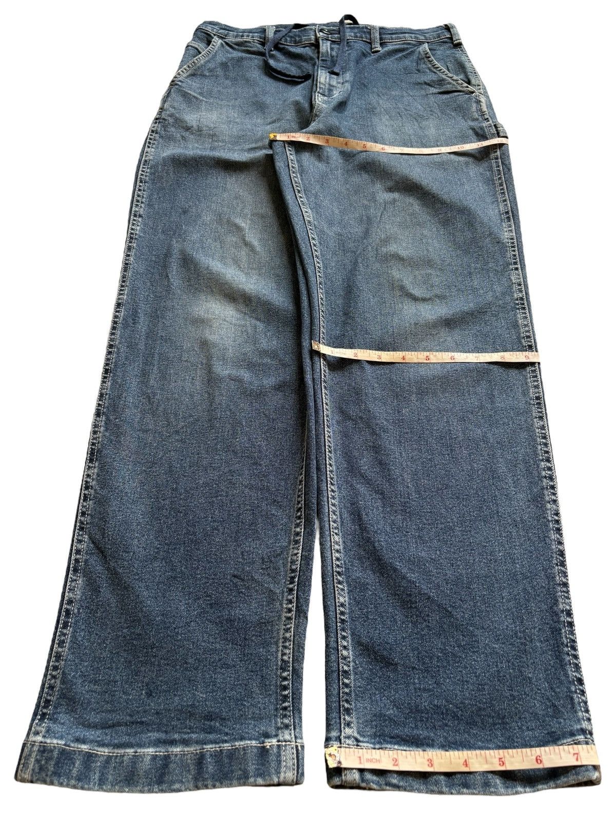 Japanese Brand × Jun Takahashi × Uniqlo Vintage Uniqlo Carpenter Blue Wash Distressed Rip Loose Jean Size US 32 / EU 48 - 13 Thumbnail