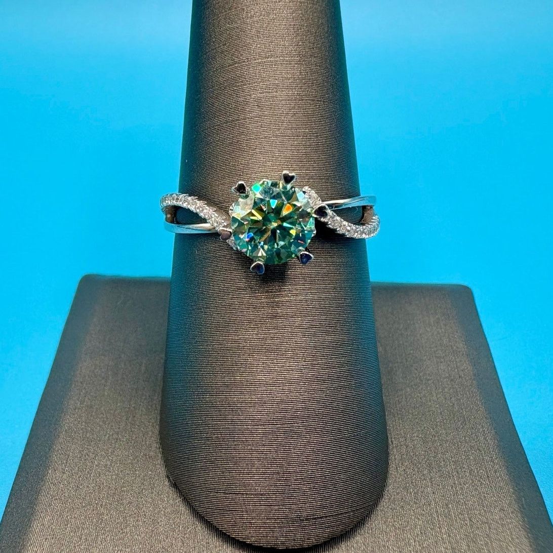 Jewelry 1.25CTW Aquamarine & White Moissanite in AU750 -sz.8.25 Size ONE SIZE - 2 Thumbnail