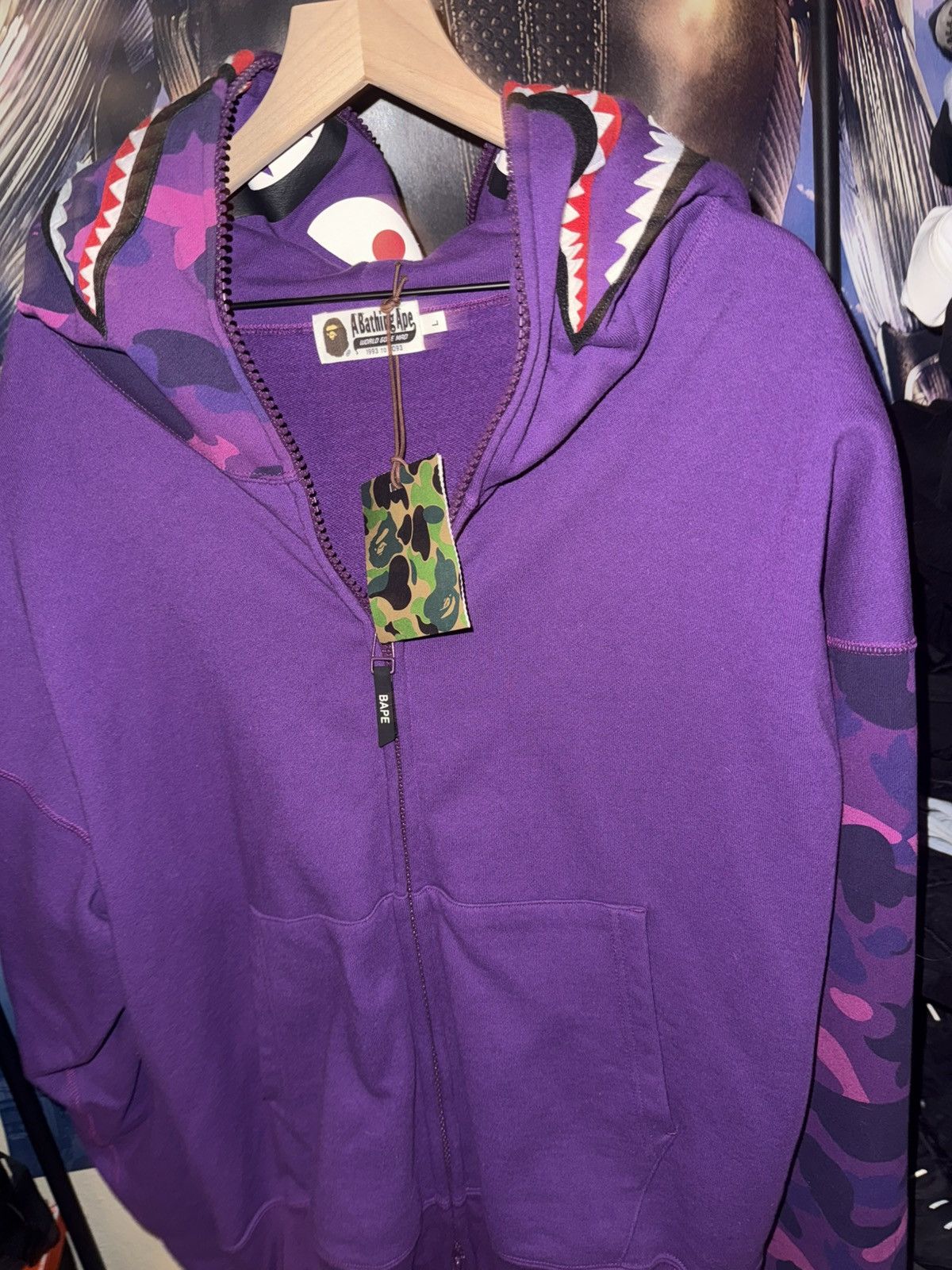 Bape Bape Purple Camo Sleeve ZipUp Shark Hoodie Size US L / EU 52-54 / 3 - 1 Thumbnail