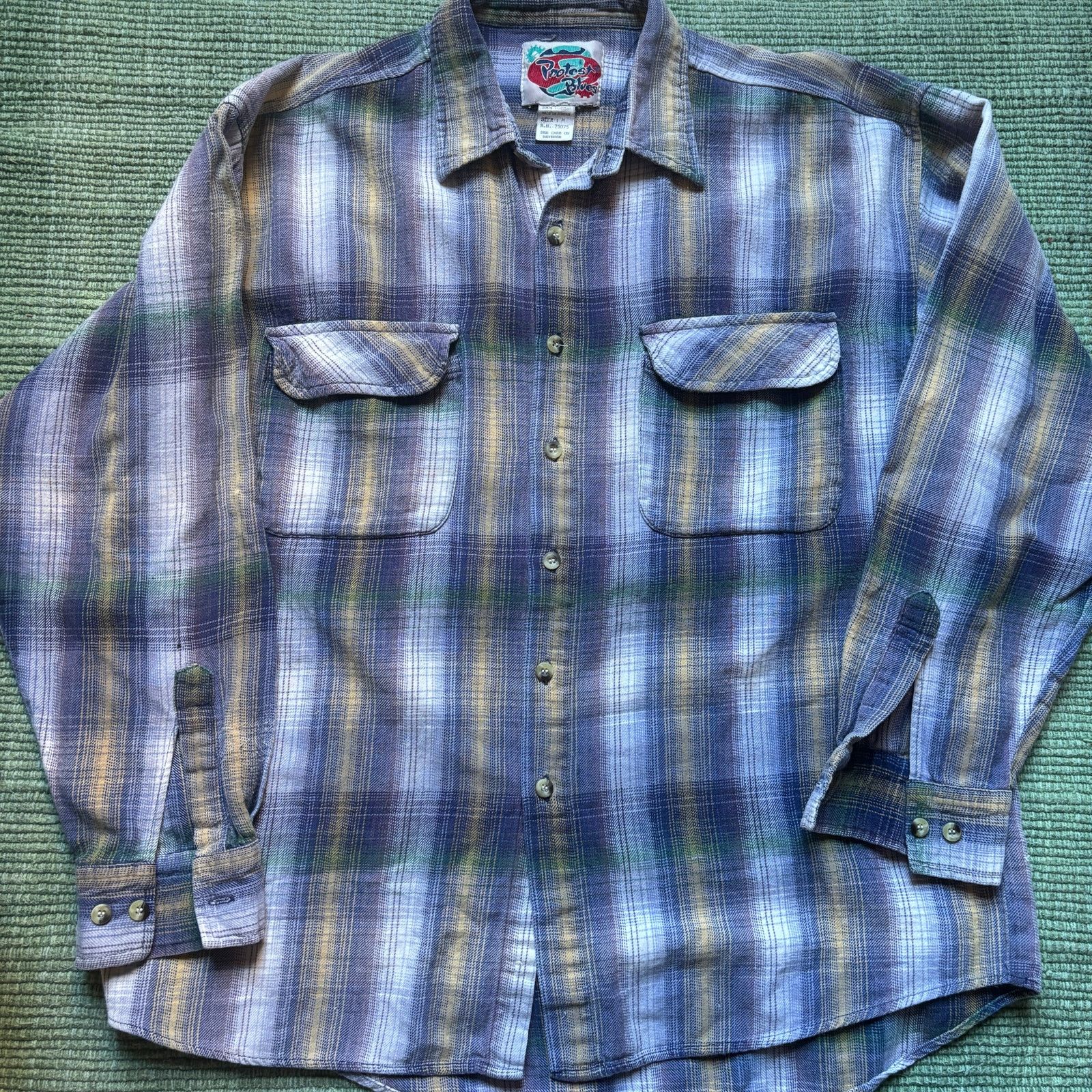 Vintage Vintage 90s protest blues grunge plaid cotton flannel shirt Size US L / EU 52-54 / 3 - 1 Thumbnail