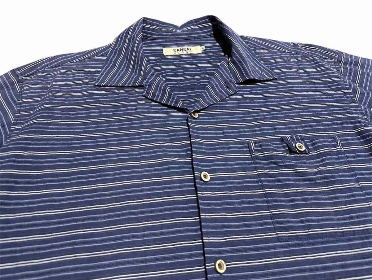 Japanese Brand 🔥Vintage Kansai Jeans Striped Open Collar Shirt Size US XL / EU 56 / 4 - 1 Thumbnail