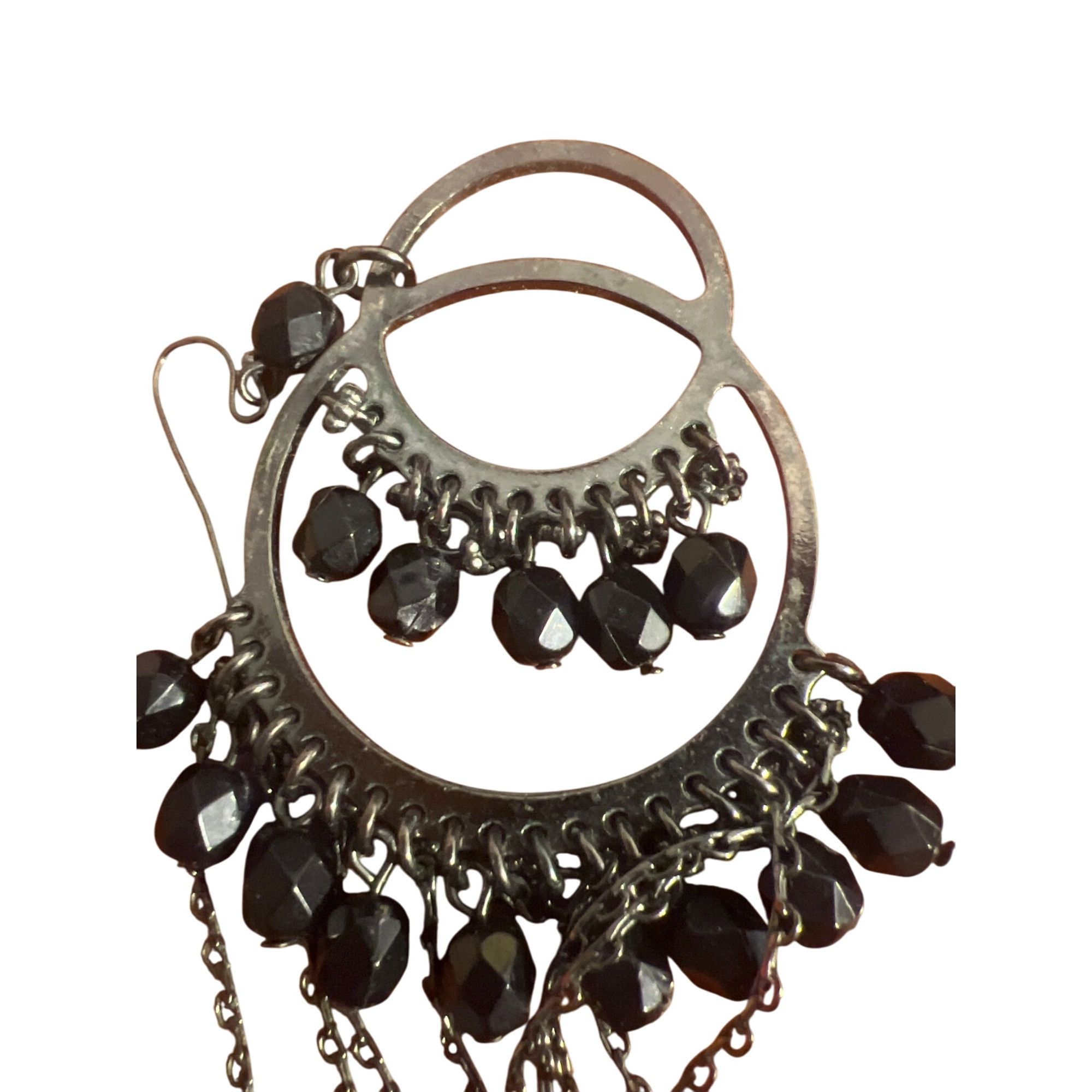 Other Black Gunmetal Chandelier Dangle Earrings Faceted Beads Frin Size ONE SIZE - 2 Thumbnail