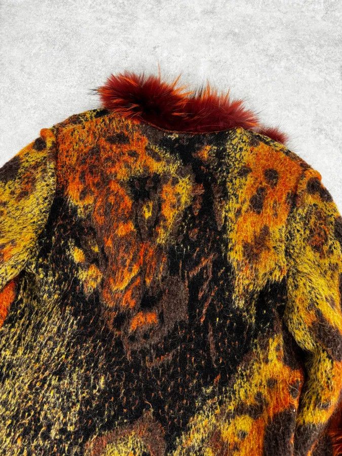 Roberto Cavalli 2000s Roberto Cavalli Vulcano Orange Leopard Fur Collar Mohair & Wool Cardigan Jacket Size M / US 6-8 / IT 42-44 - 8 Thumbnail