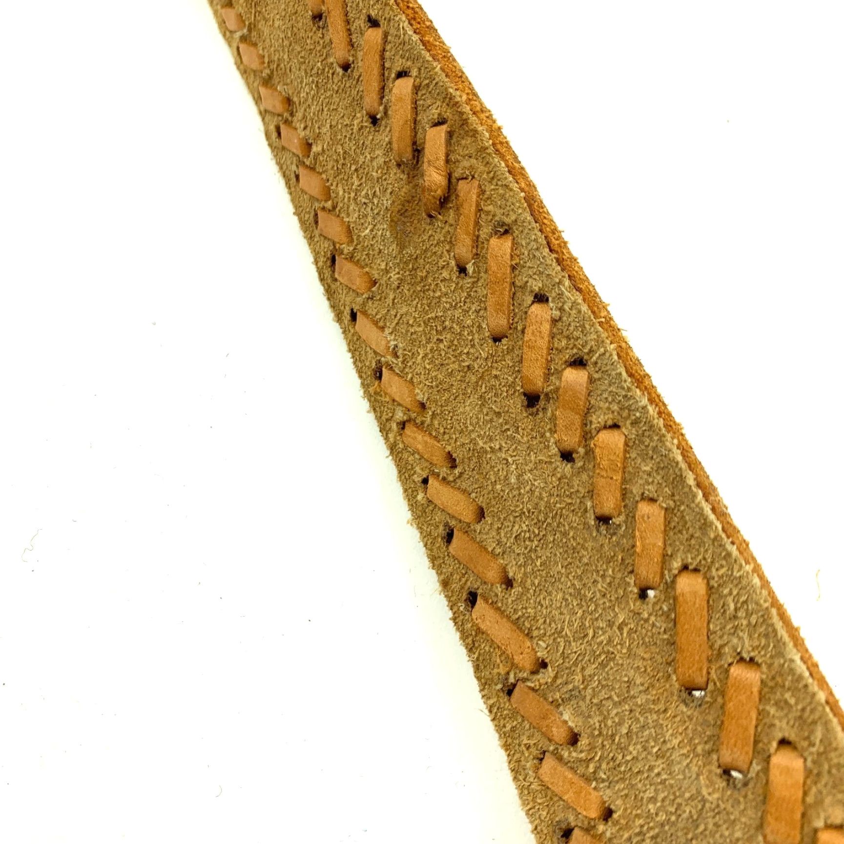 Vintage VINTAGE Belt Mens Brown Leather 44 Size 50" Long 1.9" Wide Two-Tone Laced 70s Size 44 - 7 Thumbnail