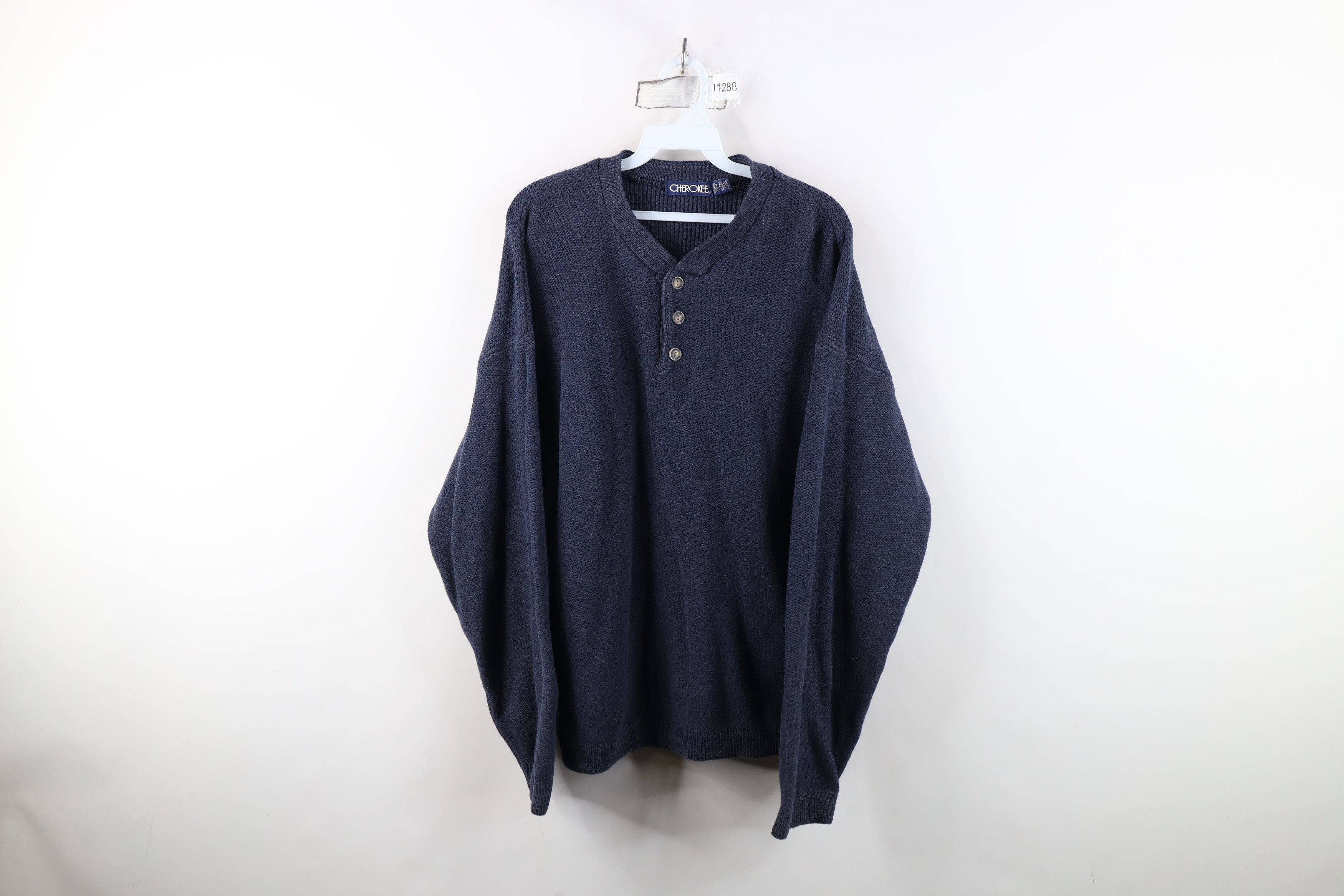 Vintage Vintage 90s Streetwear Tight Weave Knit Henley Sweater USA Size US L / EU 52-54 / 3 - 1 Thumbnail