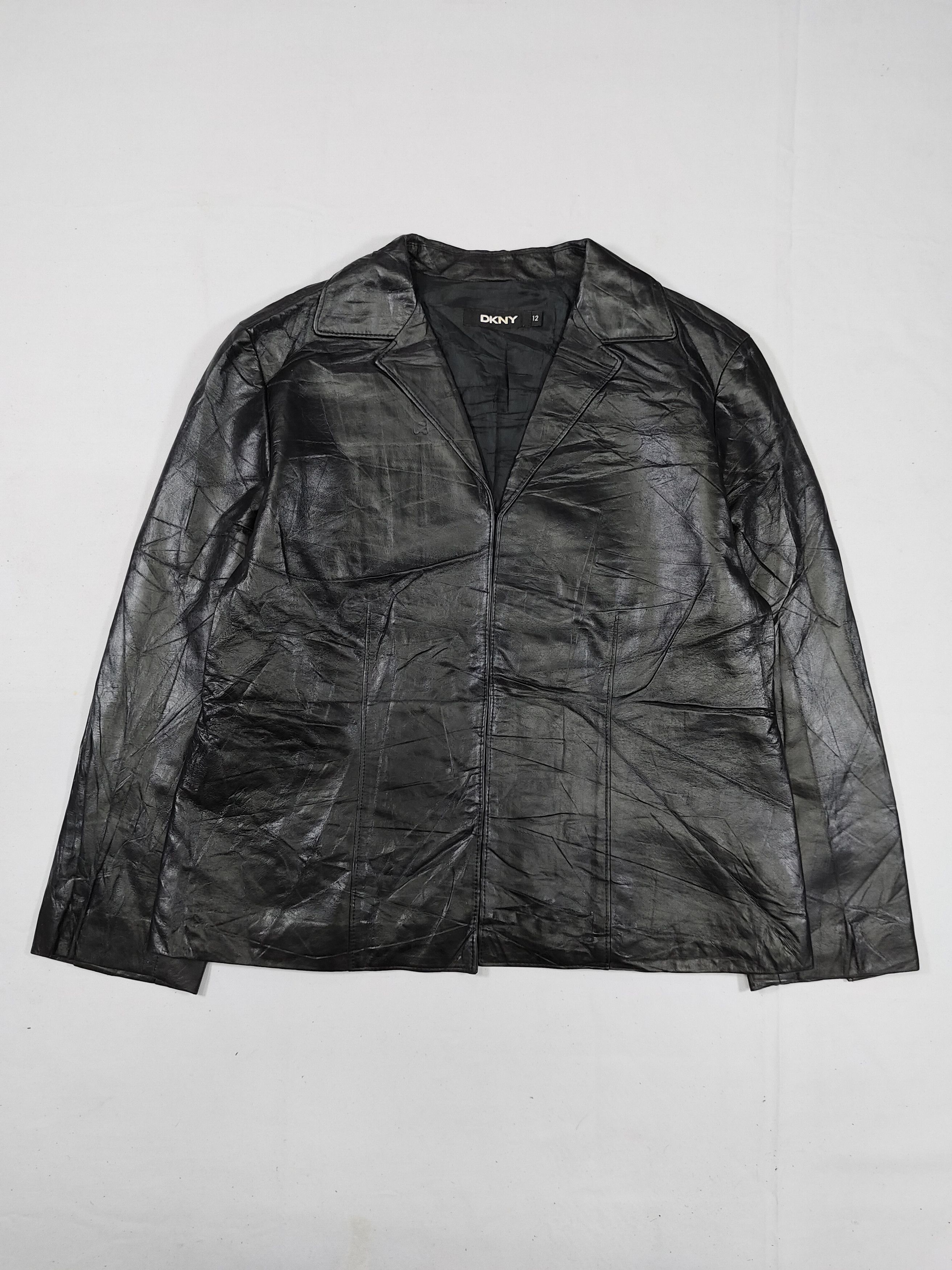 DKNY 90s DKNY- Y2K Oversize Boxy Lambskin Minimal Leather Jacket Size L / US 10 / IT 46 - 5 Thumbnail