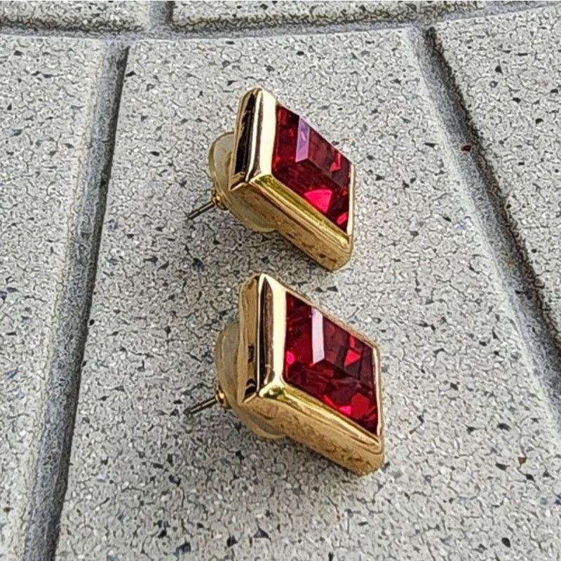 Swarovski SAL Swarovski Red Crystal Gold Plated Rectangle Earrings Size ONE SIZE - 2 Thumbnail