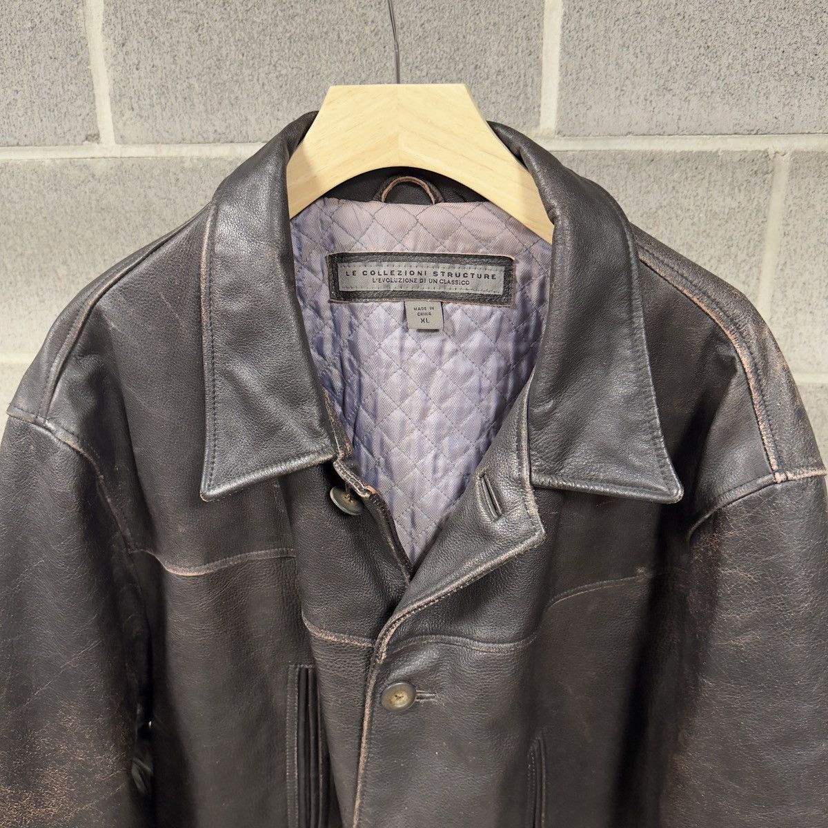 Vintage 90s Leather Car Coat Chore Jacket Thrashed Faded ERD Grunge Size US XL / EU 56 / 4 - 5 Thumbnail