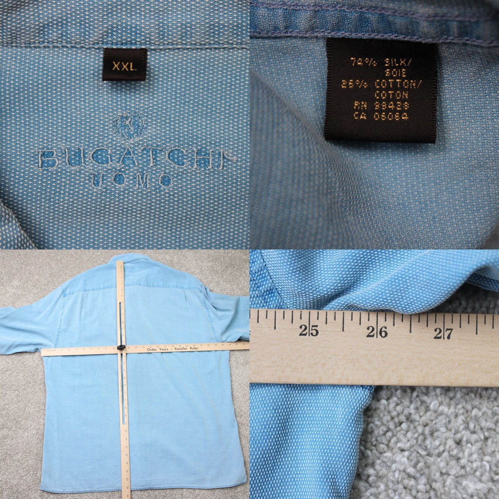 BUGATCHI Bugatchi Uomo Shirt Mens 2XL Blue Silk/Cotton Button-Down Long Sleeve Size US XXL / EU 58 / 5 - 8 Thumbnail