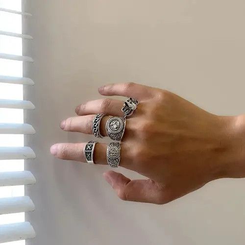 Jewelry Ring Set 5 pcs gothic punk rock style Size ONE SIZE - 3 Thumbnail