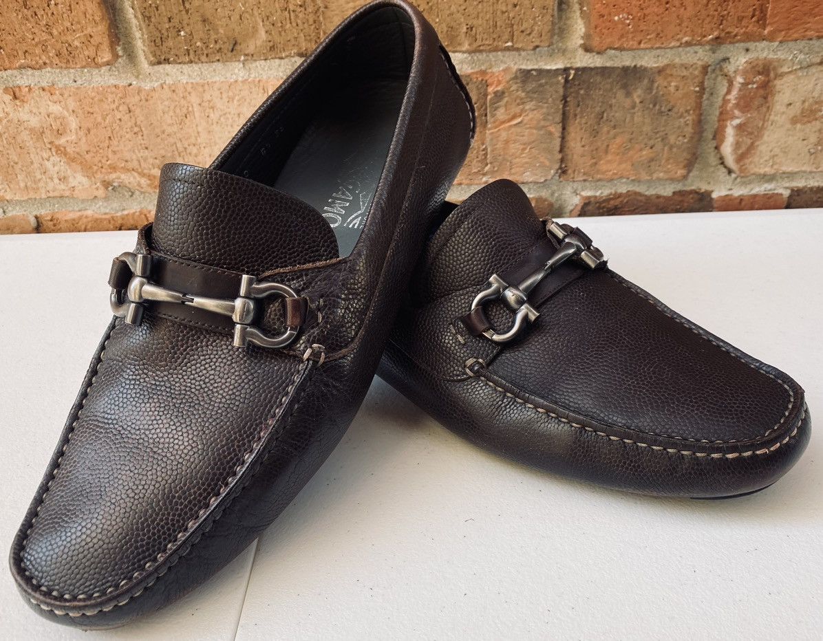 Salvatore Ferragamo SF 🇮🇹 brown leather parigi double gancio bit driver 8.5 EEE Size US 8.5 / EU 41-42 - 14 Thumbnail