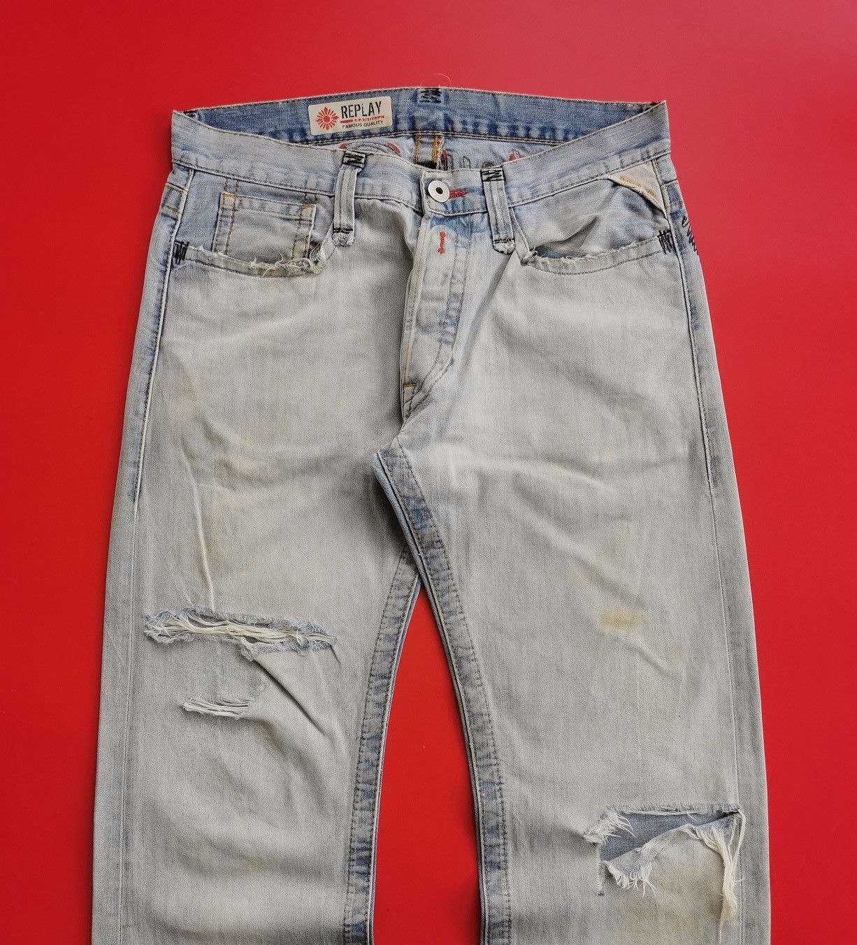 Replay Thrashed Vintage Replay Distressed Embroidery Jeans Size US 32 / EU 48 - 6 Thumbnail