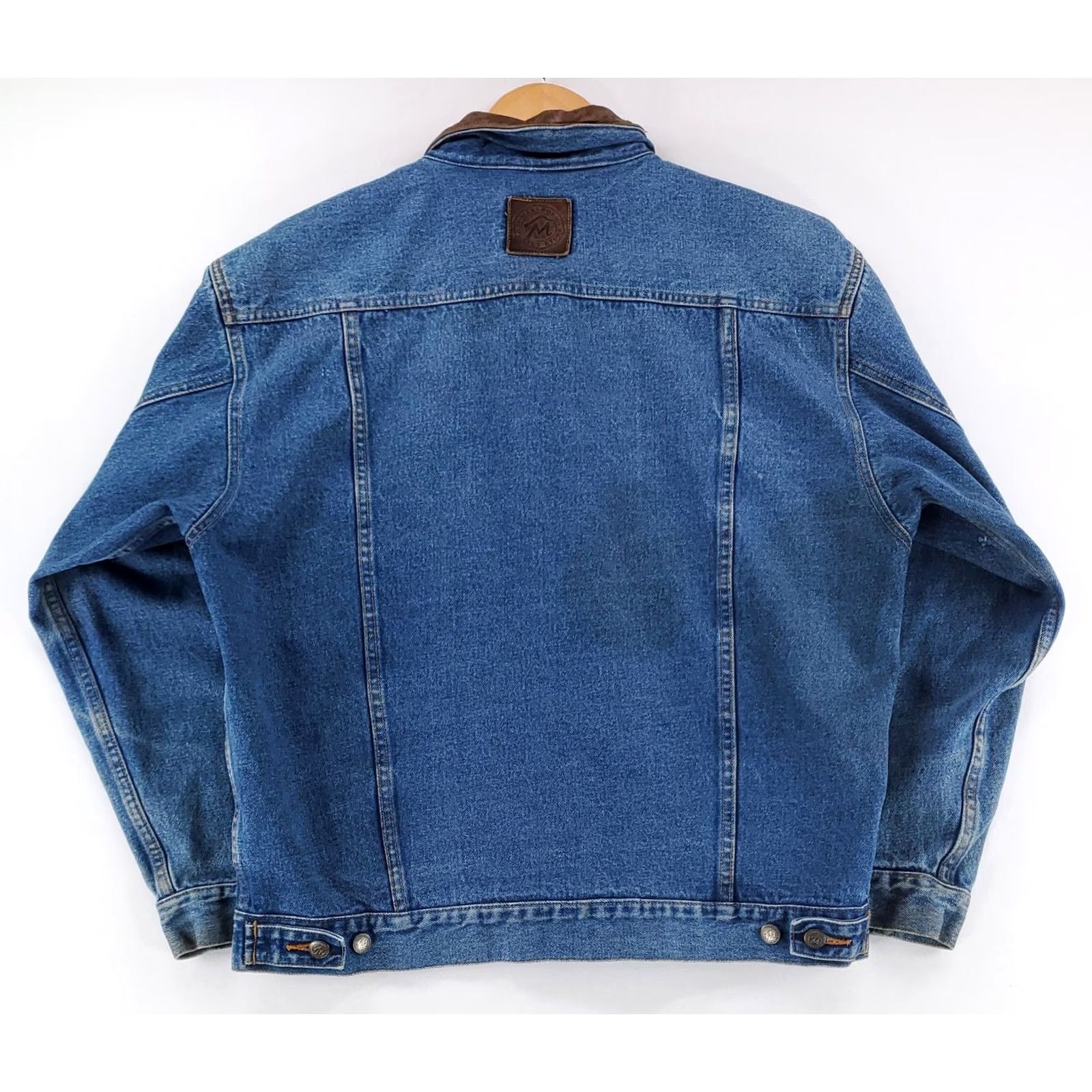 Marlboro VINTAGE Marlboro Country Store Denim Jacket Leather Collar Trucker Mens L Blue 90s Y2K Jacket Mens L Size US L / EU 52-54 / 3 - 4 Thumbnail