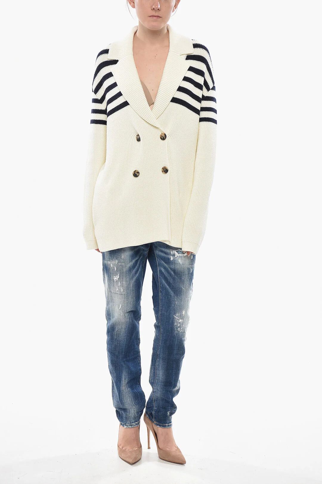 Givenchy og1mm0326 Cotton-Blend Double-Breasted Cardigan in White Size S / US 4 / IT 40 - 4 Thumbnail