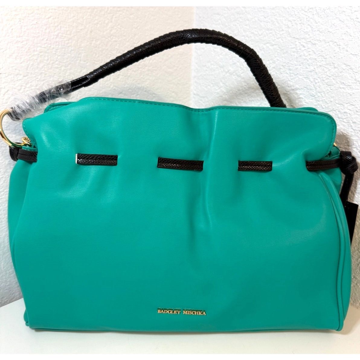 Badgley Mischka BADGLEY MISCHKA TEAL Lg Tote Vegan w/ Black Snake Handle Size ONE SIZE - 1 Thumbnail