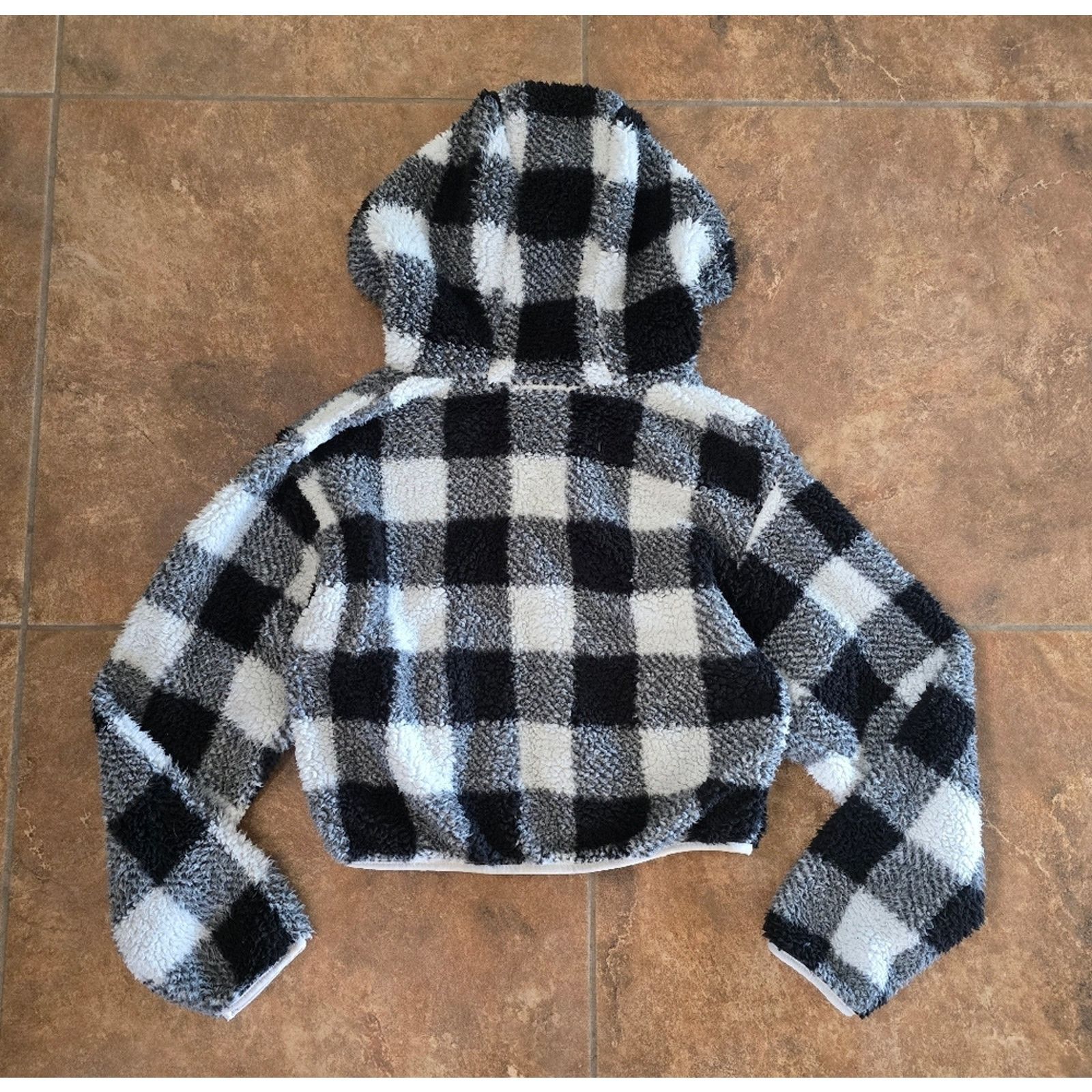 Other Black White Checkered | REFUGE | Cropped Teddy Zip Up Size L / US 10 / IT 46 - 2 Thumbnail