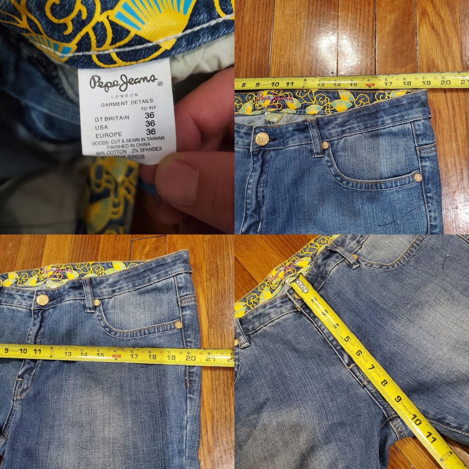 Pepe Jeans VINTAGE Pepe Jeans London Jeans Womens 36 Blue Embroidered Peacock Bootcut Stretch Studs Jeans Women Size 25" / US 0 / IT 36 - 9 Thumbnail