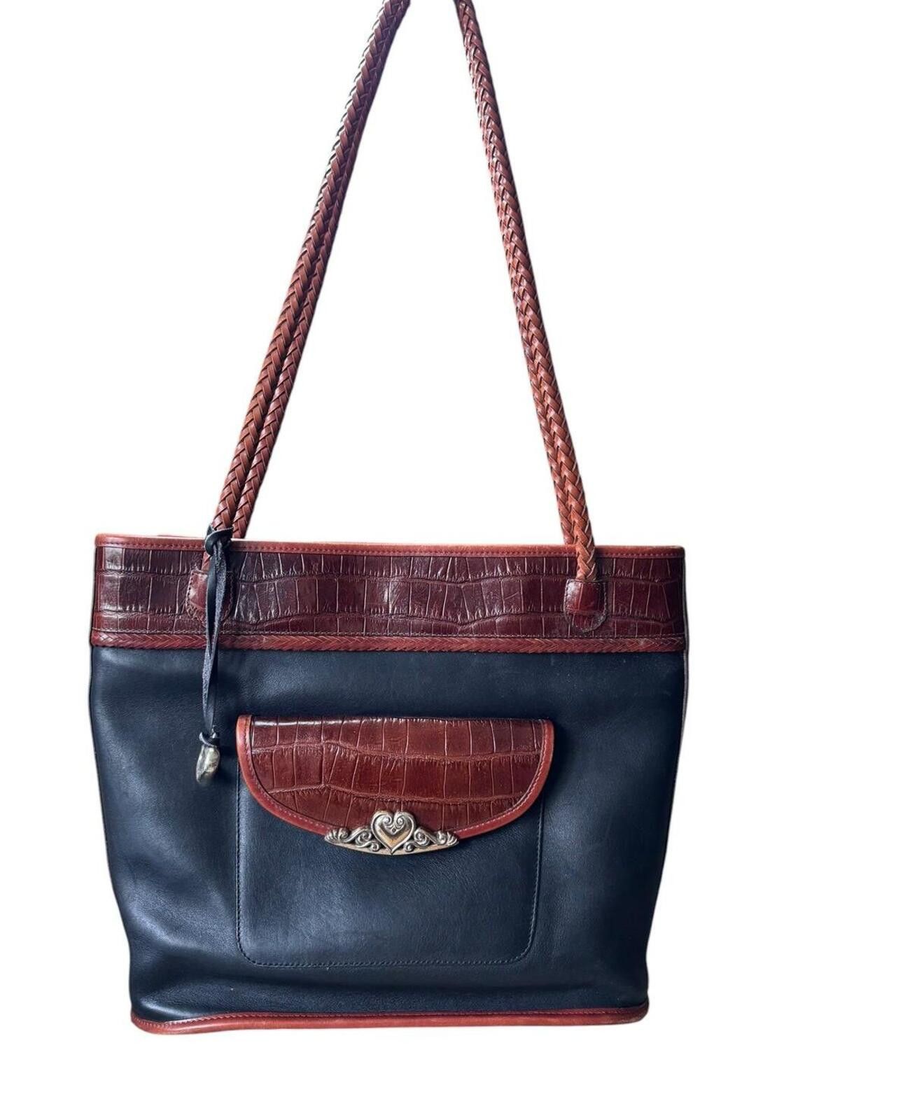 Brighton Brighton Black and Brown Leather Tote with Braided Straps Size ONE SIZE - 1 Thumbnail