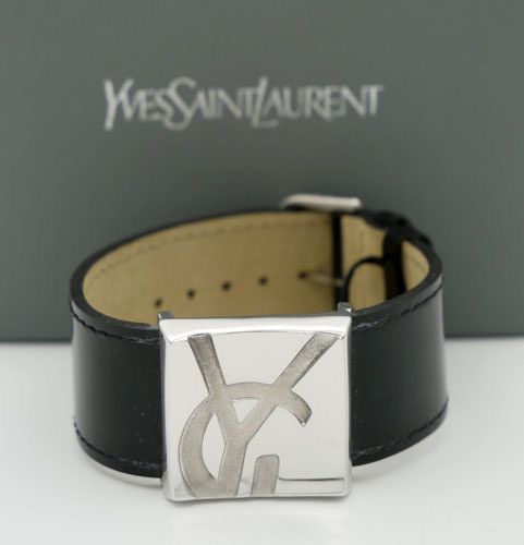Yves Saint Laurent YSL patent leather bracelet with silver