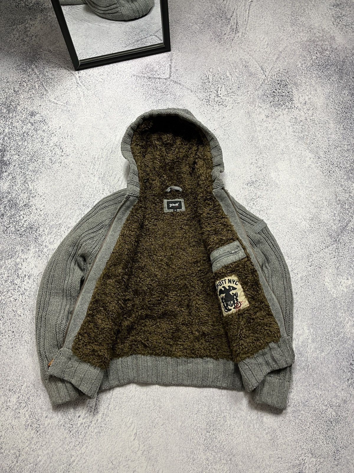 Schott × Vintage Schott Cable Knit Heavy Zip Hoodie Sherpa Jacket Duffle Coat Size US M / EU 48-50 / 2 - 8 Thumbnail