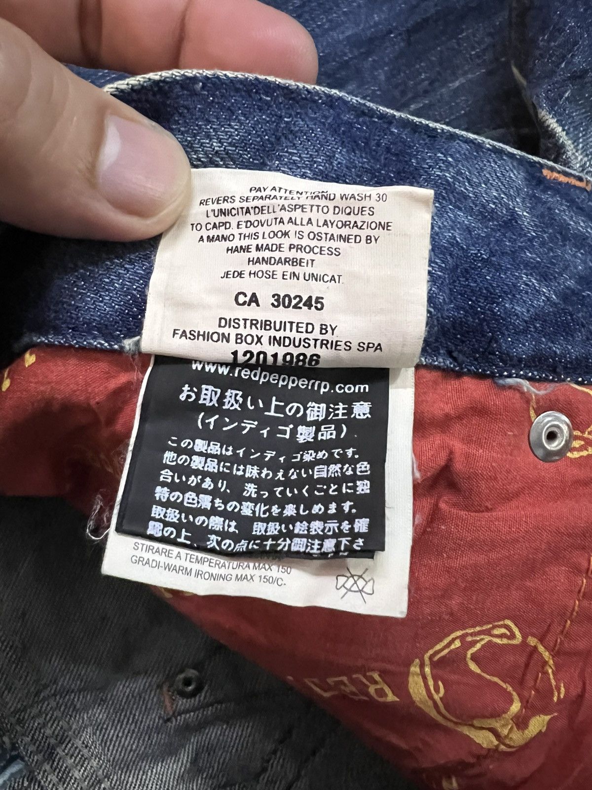 Japanese Brand 💥Flare low rise💥Red pepper Clawmark Mud wash Jean Very Rare Size US 29 - 22 Thumbnail