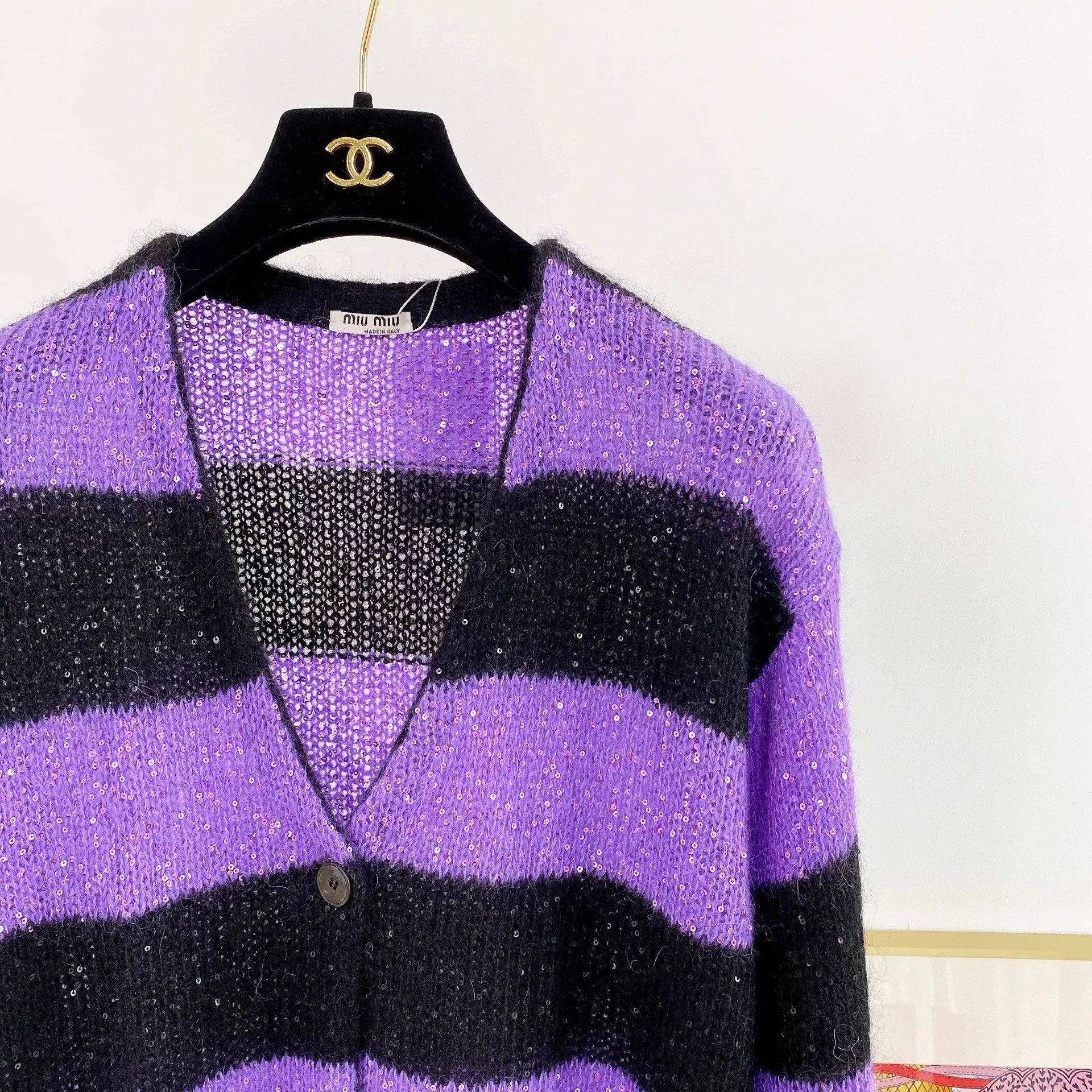 Miu Miu MIU MIU Purple Striped Sequin Cardigan 36 Size XS / US 0-2 / IT 36-38 - 3 Thumbnail