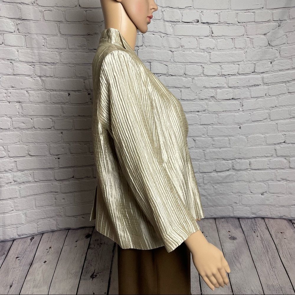 Eileen Fisher Eileen Fisher Silk Groove Beige Open Front 3/4 Sleeve Jacke Size M / US 6-8 / IT 42-44 - 3 Thumbnail