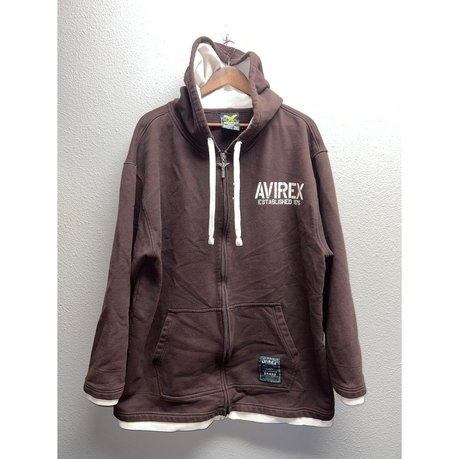 Vintage Vintage Avirex Brown Hoodie Full Zip Waffle Knit VTG 3XL Size US XXL / EU 58 / 5 - 1 Thumbnail
