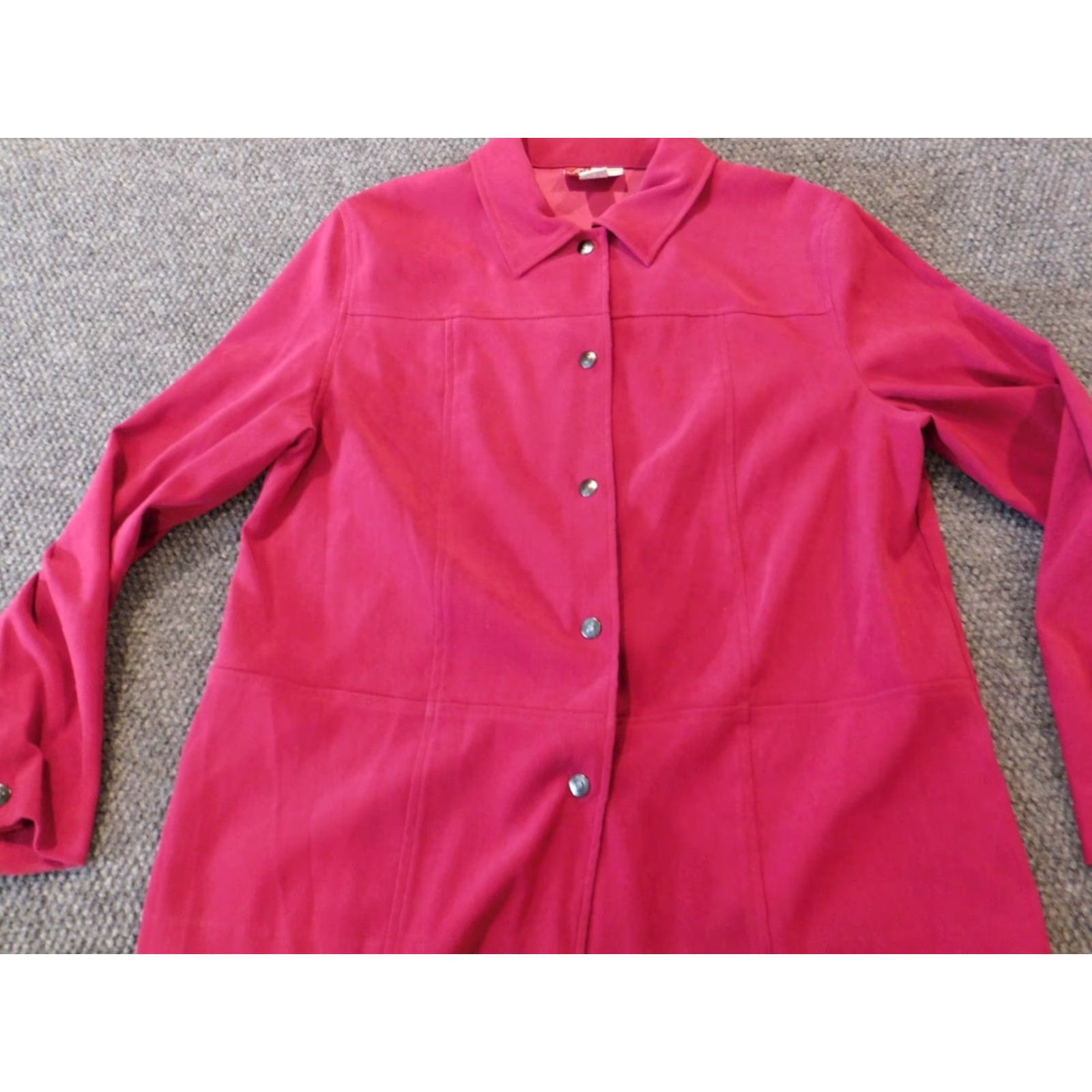 JM Collection JM Collection Pink Womens Jacket 14 Casual Button Long Sleeve Collared Stretch Solid Mid-Length Fall Spring Women Size XL / US 12-14 / IT 48-50 - 3 Thumbnail