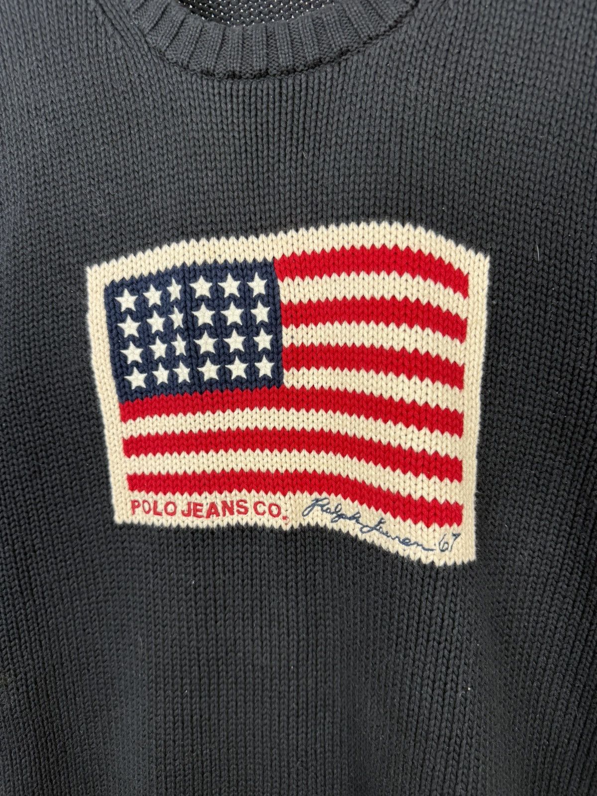 Polo Ralph Lauren × Vintage Vintage Polo Ralph Lauren Big Logo USA Flag Sweater Wool Size US XL / EU 56 / 4 - 3 Thumbnail