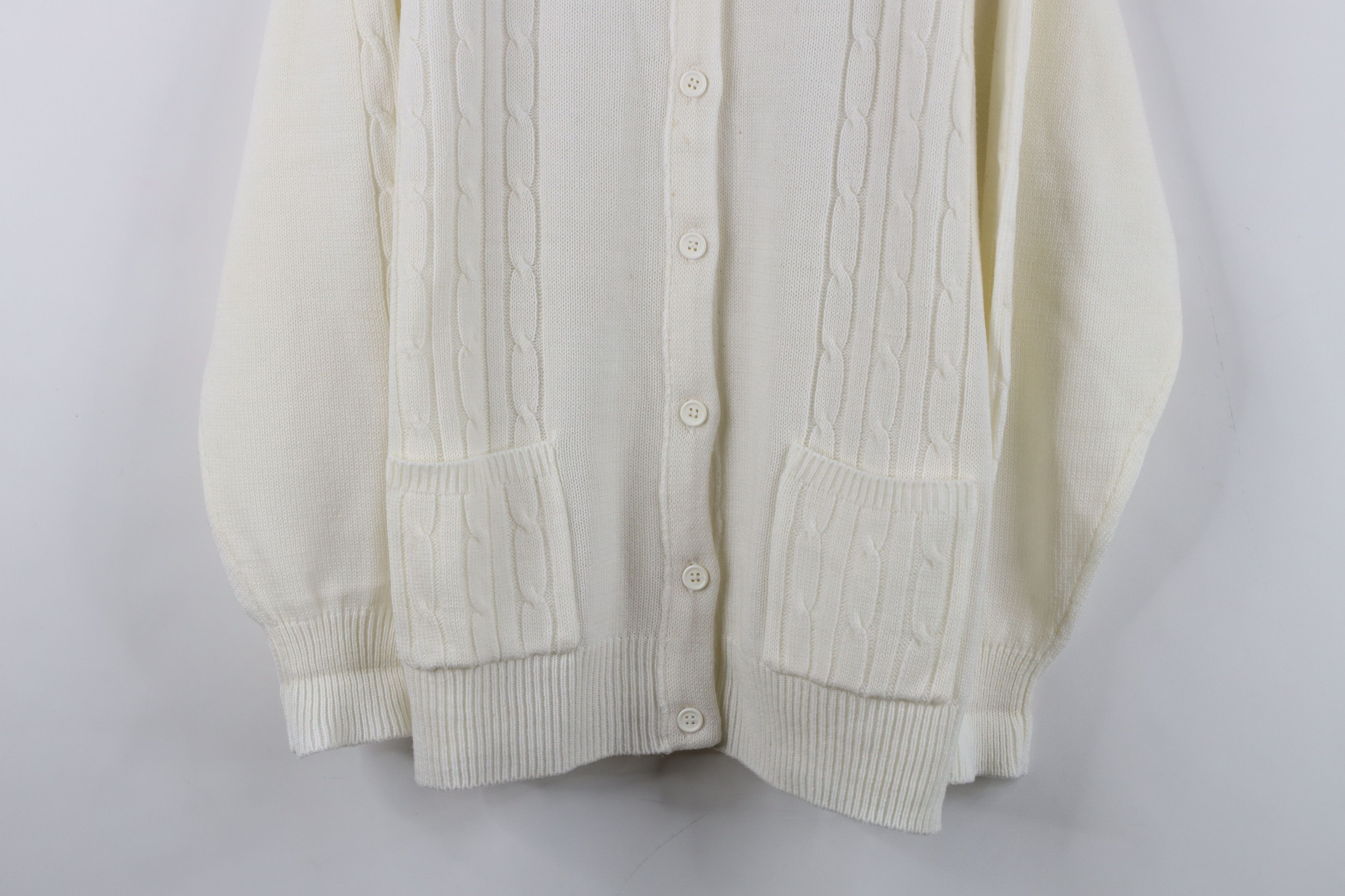 Vintage Vintage 90s Streetwear Knit Cardigan Sweater White Acrylic Size XL / US 12-14 / IT 48-50 - 3 Thumbnail
