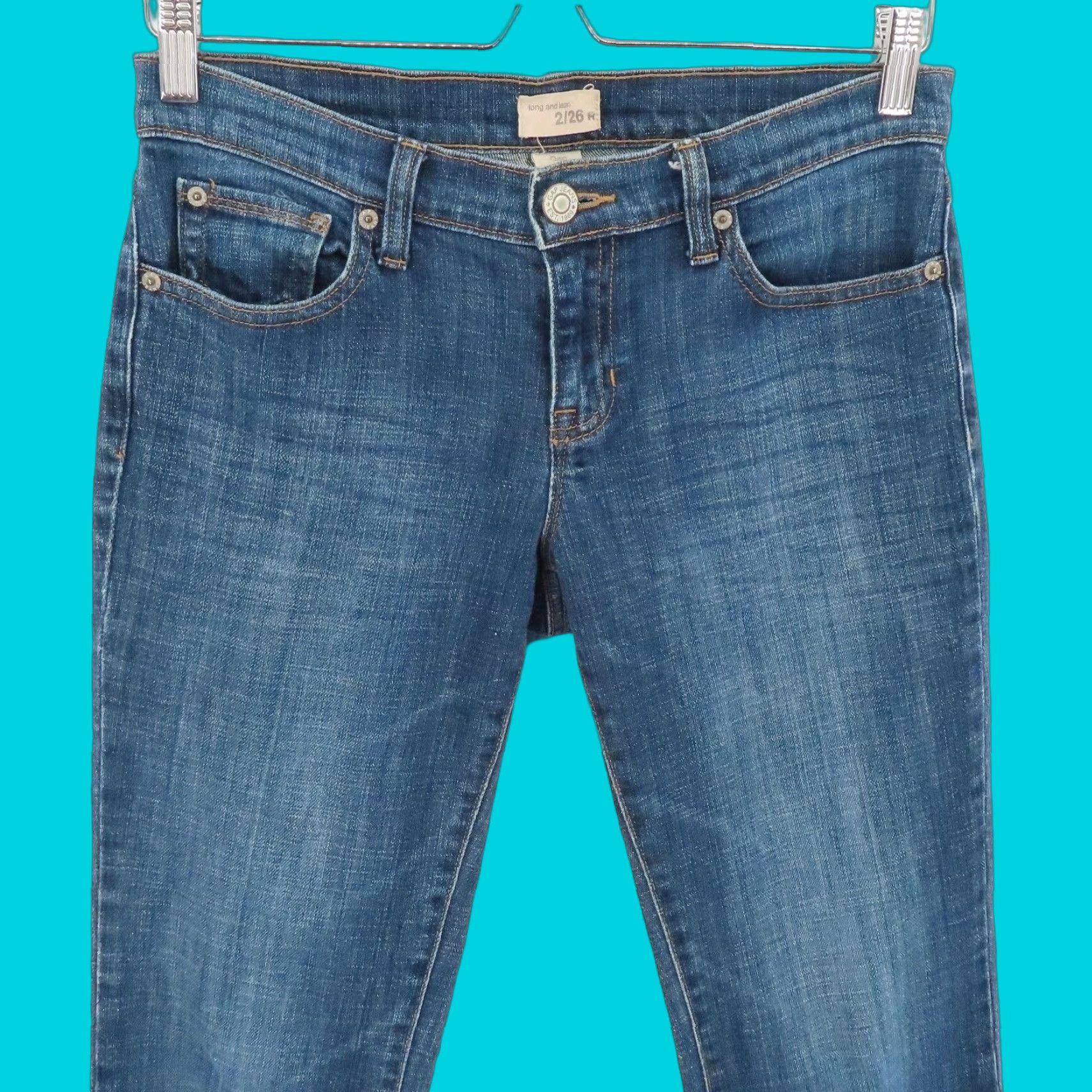Gap Gap Womens Jeans 2/26 Long and Lean Blue Denim Cotton Blend Orange Stitching 5-Pocket Straight Regular Size 2/26 Womens Jeans Vintage No Size 26" / US 2 / IT 38 - 1 Thumbnail