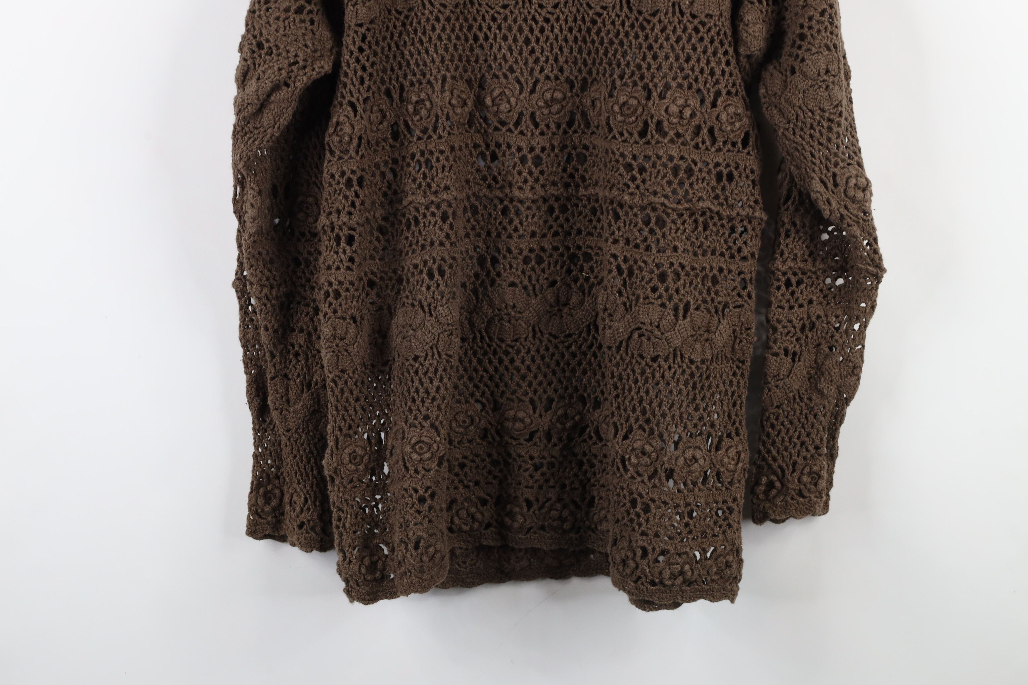 Vintage Vintage 90s Y2K Babydoll Crochet Knit Flower Sweater Brown Size M / US 6-8 / IT 42-44 - 9 Thumbnail
