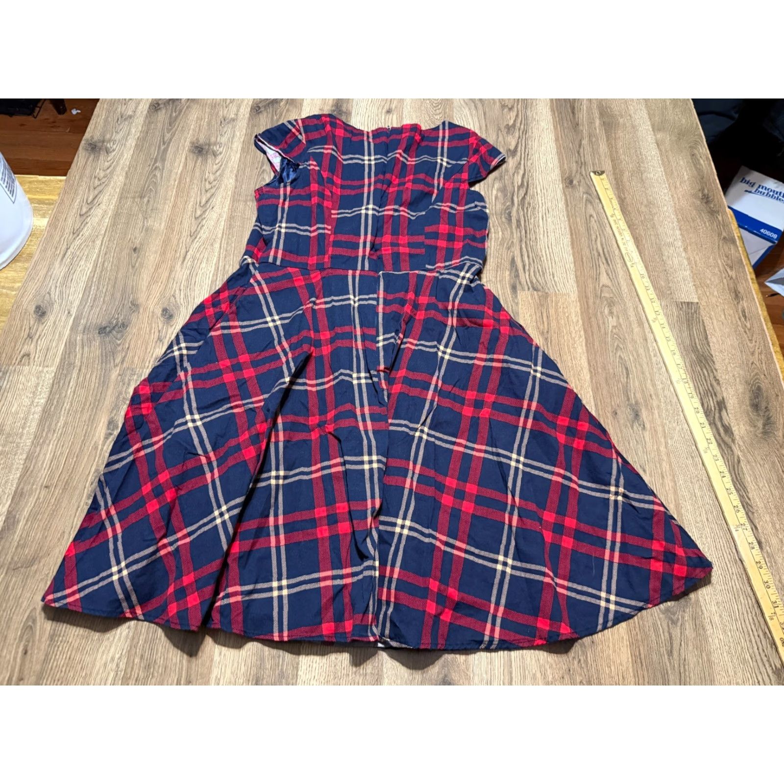 Vintage Pukavt Dress Women's Large Red Blue Orange Plaid Short Sleeve Zip up Back Red Blue Orange Plaid Short Sleeve Zip up Back Womens L Dress Size 36" / US 14 / IT 50 - 2 Thumbnail